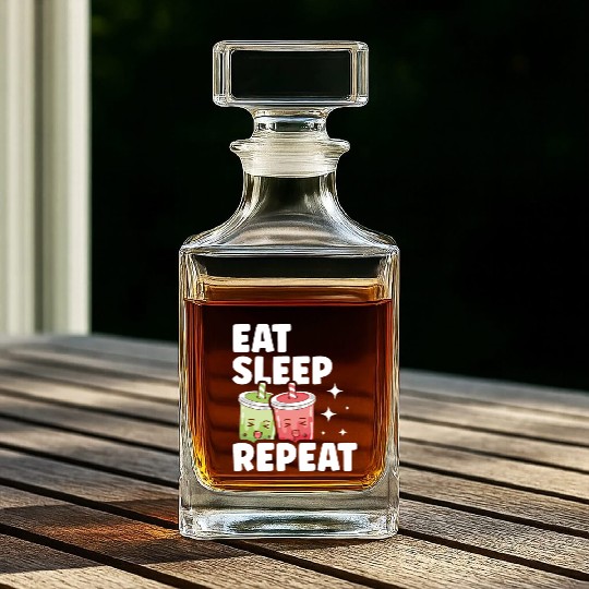 Eat Sleep Boba Tea Repeat Bubble Tea Lover Drinker Whiskey Decanters