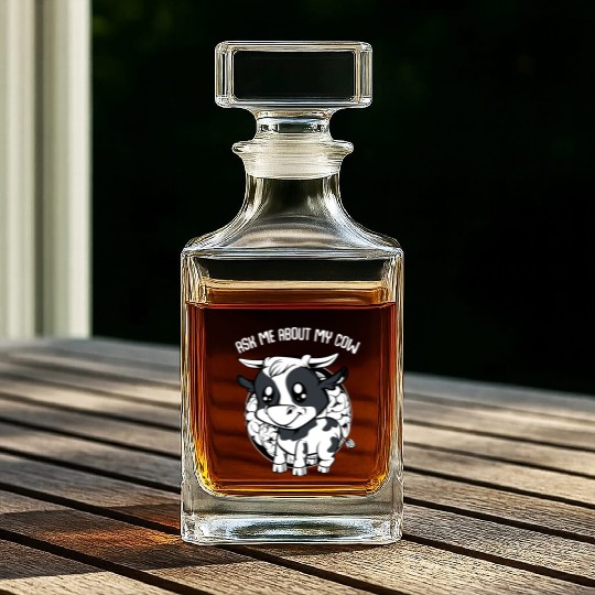 Cow Ask Me About My Cow Funny Farmer Saying Whiskey Decanters