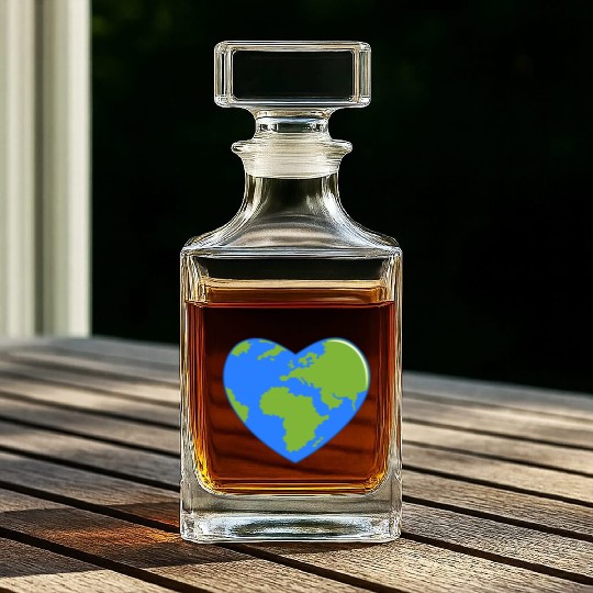 Earth Day World Map as Love Heart Whiskey Decanters