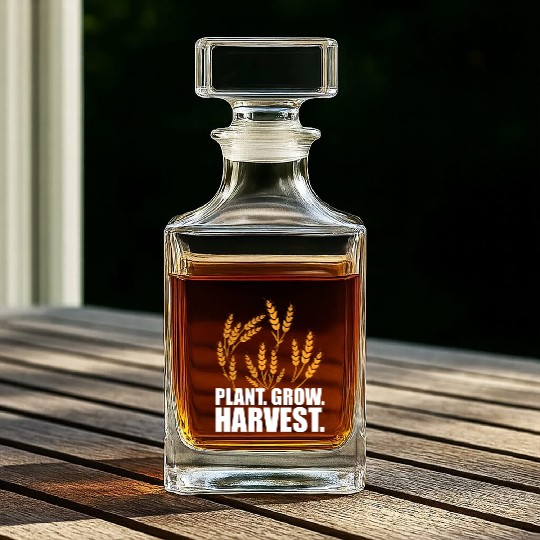 Wheat Farmer Plant Grow Harvest W Whiskey Decanters