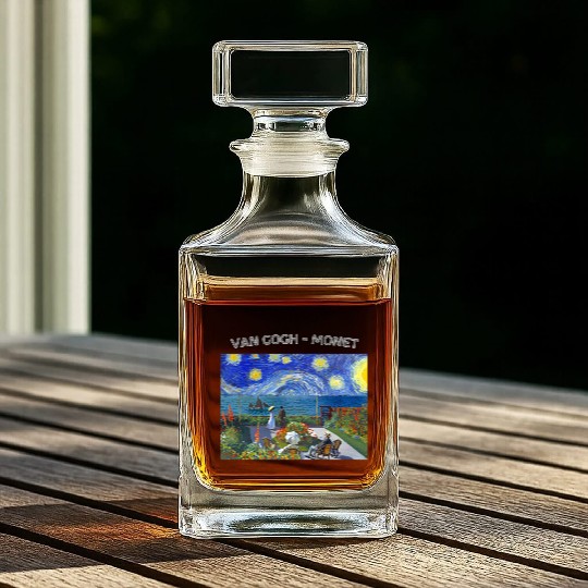Starry Night Garden At Sainte Adresse Impressionis Whiskey Decanters