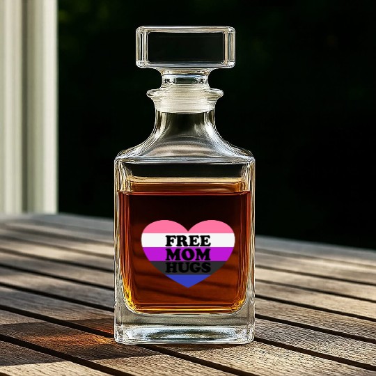 Free Mom Hugs Genderfluid Flag Heart LGBTQ Whiskey Decanters