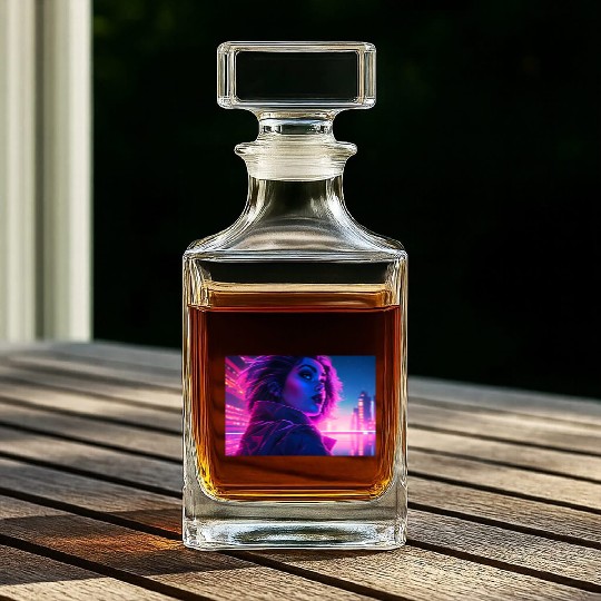 Synthwave Girl - Futuristic Design neon colors Whiskey Decanters