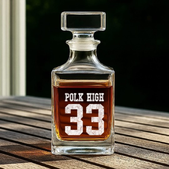 Polk High School Football Jersey 33 Aged Look Whiskey Decanters