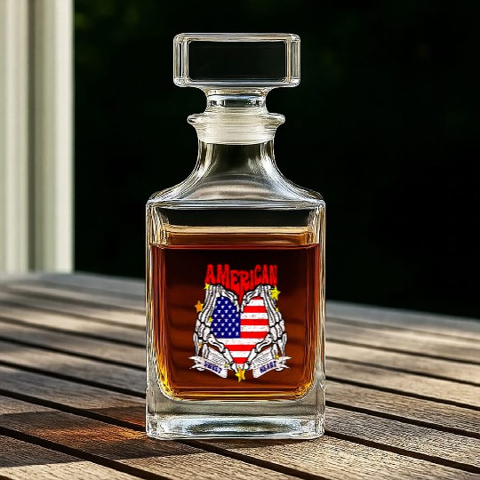 America Sweet Heart Skeleton Hands Heart Flag 4th Whiskey Decanters