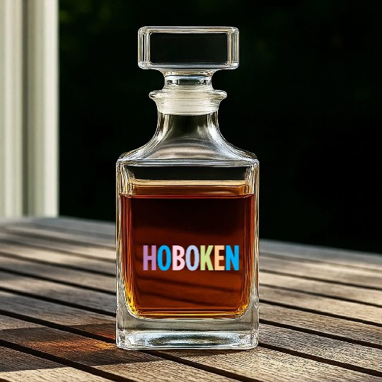 Hoboken New Jersey Colorful Type Whiskey Decanters