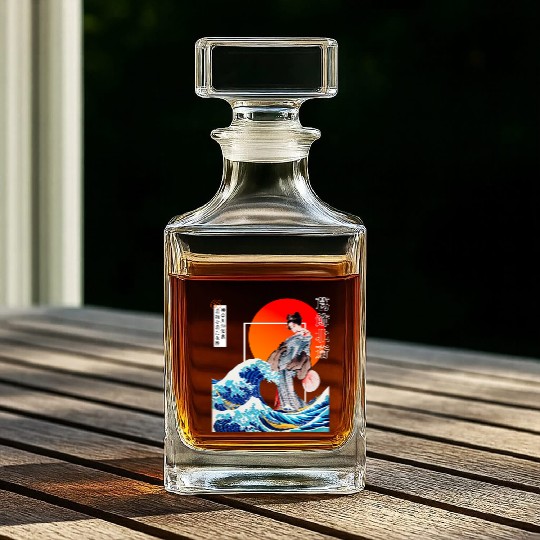 The Great Wave off Kanagawa'n woman wearing kimono Whiskey Decanters