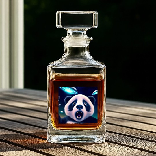 Panda selfie with UFO surprise Whiskey Decanters