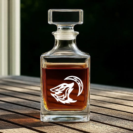 Tribal White Howling Wolf Tattoo 70s Whiskey Decanters