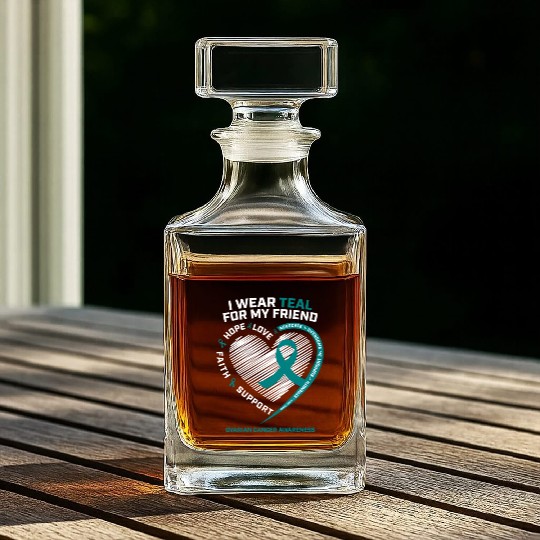 Teal Ribbon Ovarian Cancer Awareness Friend Whiskey Decanters