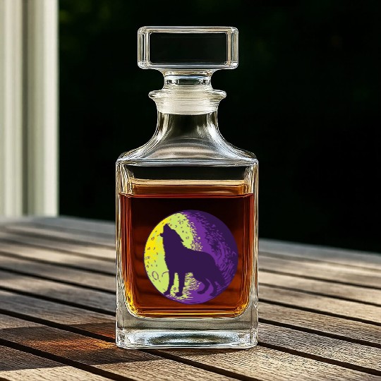 Howling wolf in the moon cool Whiskey Decanters