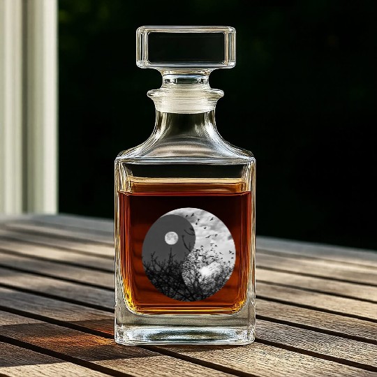 Yin and Yang of Moon and Sun in Black and White Whiskey Decanters