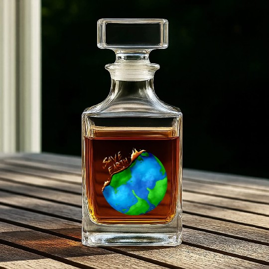Burning Earth Globe Save Earth For Earth Day Whiskey Decanters