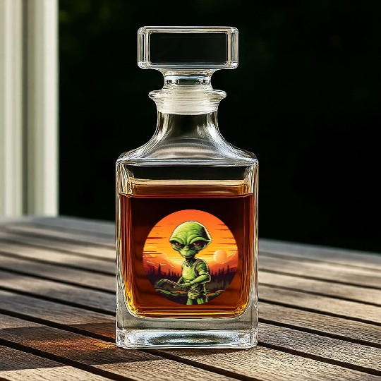 Green Alien Golfer - Extraterrestrial Playing Golf Whiskey Decanters
