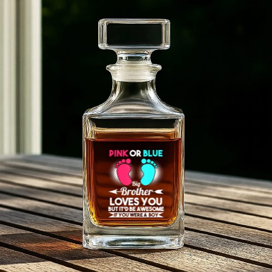 pink or blue big brother loves you a boy gender Whiskey Decanters