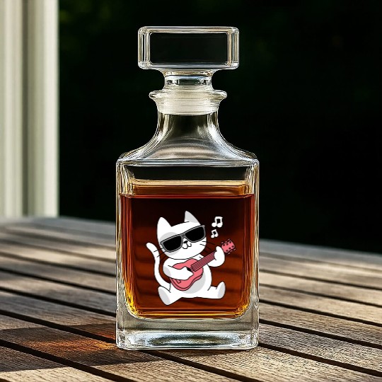 Cute Kitten Music Lover Guitarist Musician Cat Whiskey Decanters