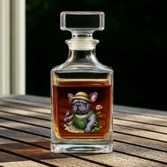 Frenchie in the Flower Garden Whiskey Decanters