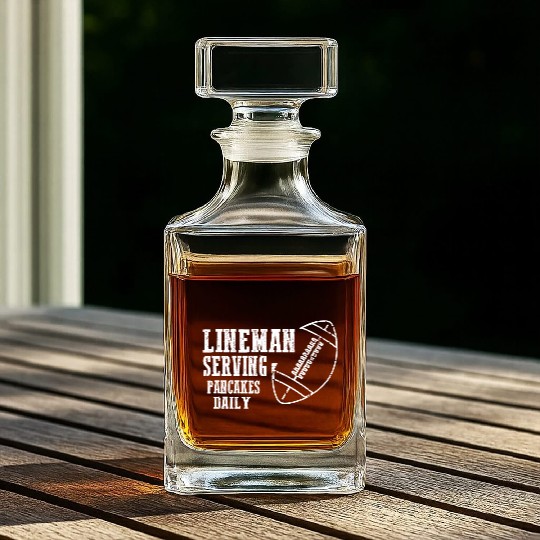 Mens Lineman Serving Pancakes Funny Apparel Whiskey Decanters