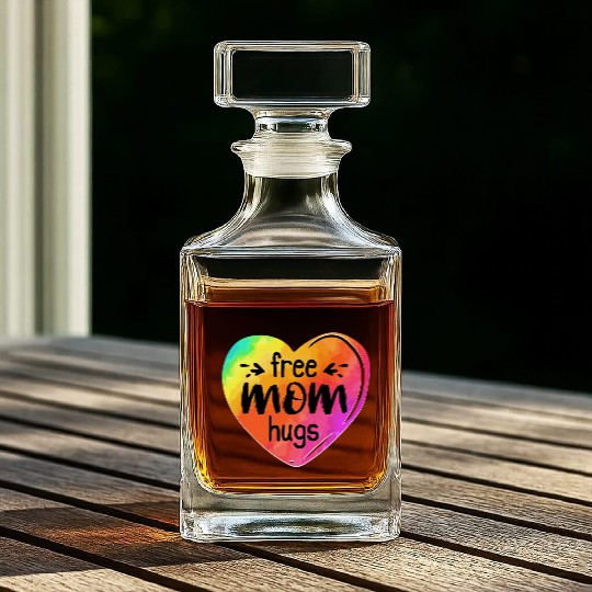 LGBTQIA LGBT Free Mom Hugs Rainbow Heart Gay Pride Whiskey Decanters