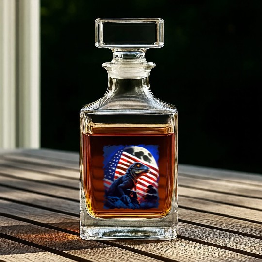 America lizard under Moon with American Flag Whiskey Decanters
