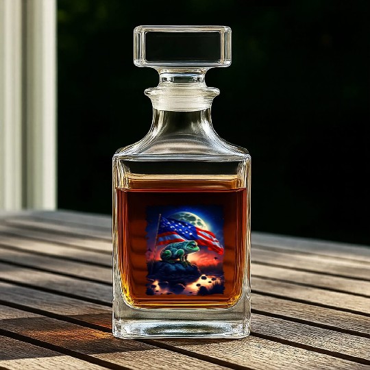 America frog under Moon with American Flag Whiskey Decanters