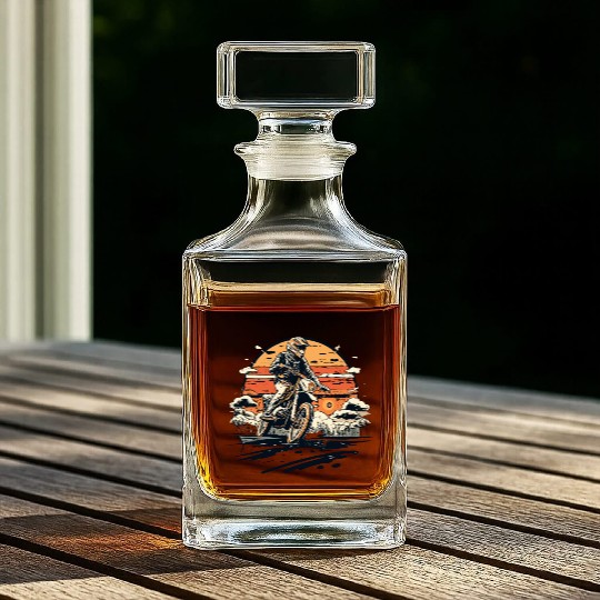 Retro Vintage Sunset Dirt Bike Design Whiskey Decanters