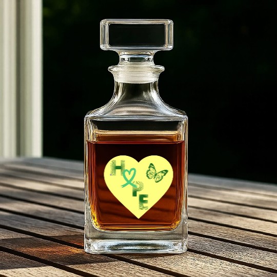 Liver Cancer Hope & Butterfly Yellow/Green Whiskey Decanters