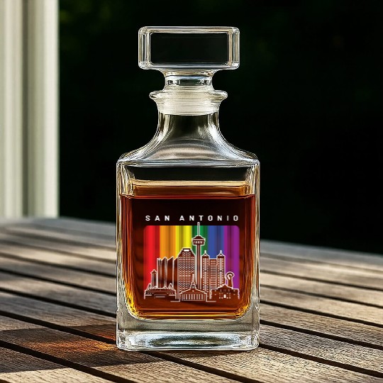 San Antonio Texas Rainbow Flag LGBTQAI Pride Whiskey Decanters