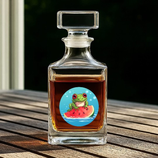 Frog on watermelon in the sea Whiskey Decanters