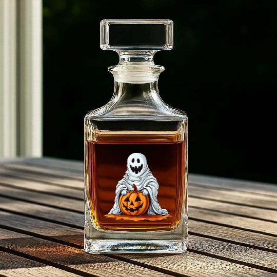 Funny Halloween Pumpkin With Cute Ghost Whiskey Decanters
