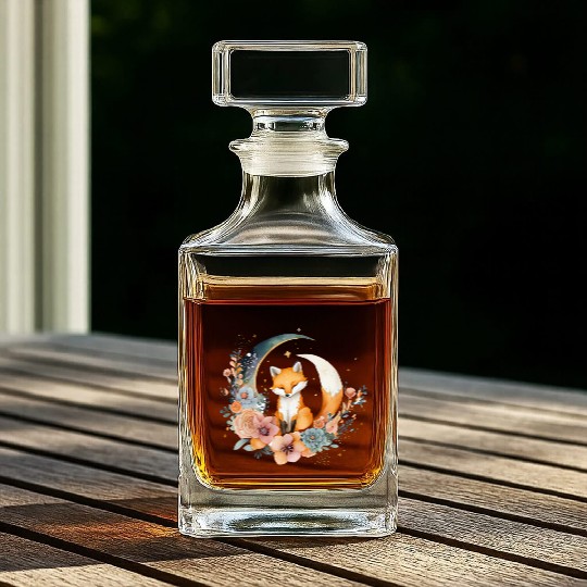 Lunar Lullaby: Cute Fox on the Moon Whiskey Decanters