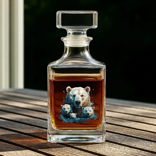 A Polar Bear Family Gift Bear Mom and Cubs Whiskey Decanters
