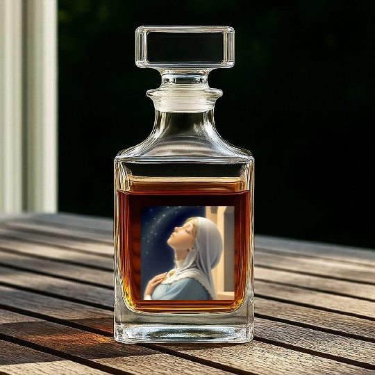 Virgin Mother Mary Praying on a Starry Night Whiskey Decanters