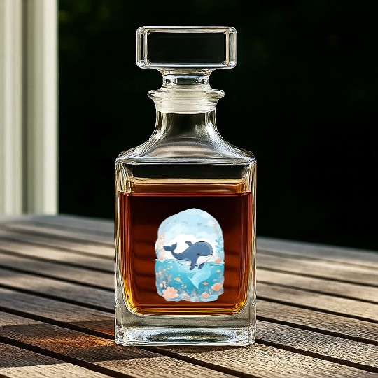 cute whale in cartoon fantasy Whiskey Decanters