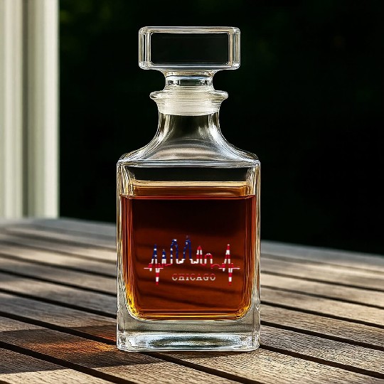 Chicago Skyline Heartbeat USA Heart I Love Chicago Whiskey Decanters