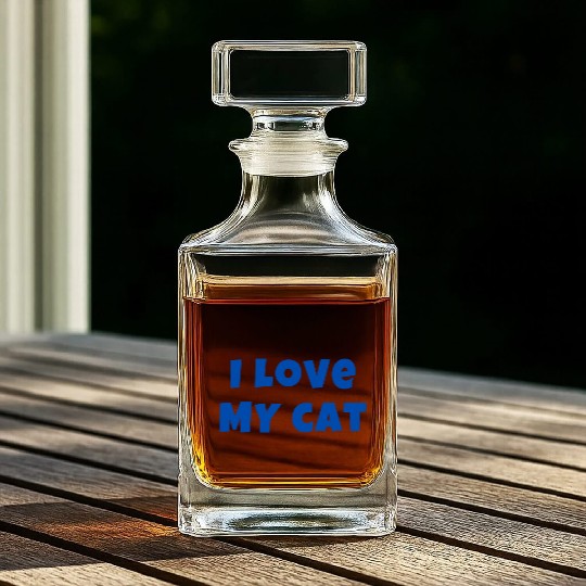 I LOVE MY CAT in Blue (Gift for Cat Owner) Whiskey Decanters