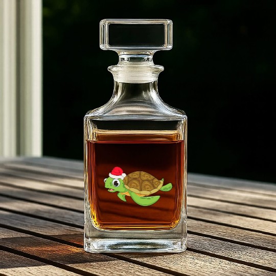 Christmas Whiskey Decanters for Girls Sea Turtle Santa Hat
