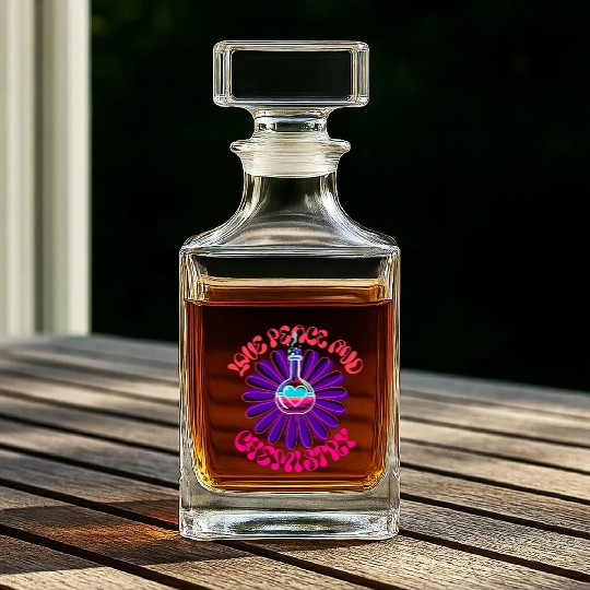 Love Peace and Chemistry Retro Flower Power Whiskey Decanters