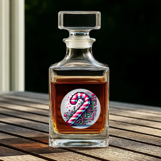 Neon Cyberpunk Candy Cane 8-Bit Pixel Christmas Whiskey Decanters