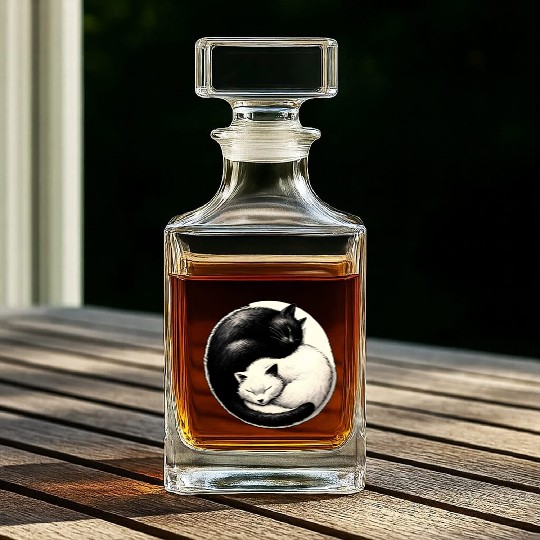 Yin and yang cats sleeping Whiskey Decanters