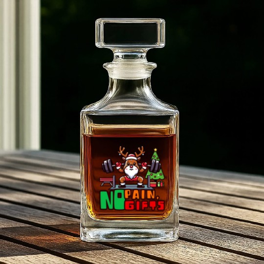 No pain no gifts funny reindeer Whiskey Decanters