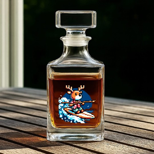 Surfing Reindeer: 8-Bit Holiday Wave Whiskey Decanters