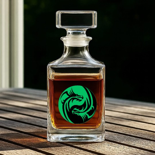 tow Dragonball in circle green and black Whiskey Decanters