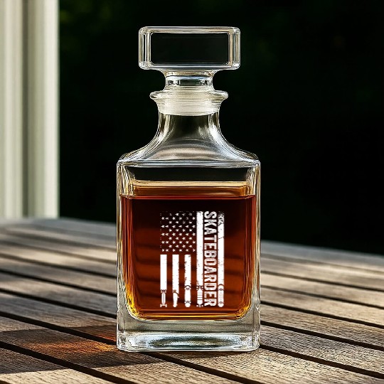 Skatepark Skateboard Skateboarder US Flag Whiskey Decanters