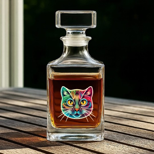 cat face neon design Whiskey Decanters