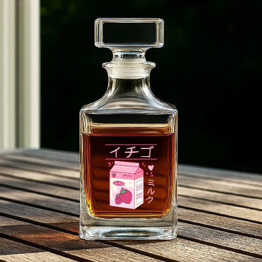 Japanese Strawberry Milk Drink Kawaii Kanji Vaporw Whiskey Decanters