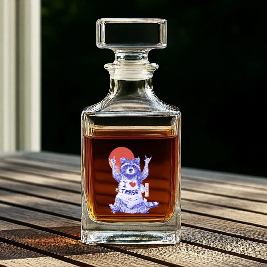 I Love Trash Cute Funny Metal Raccoon Gift Whiskey Decanters