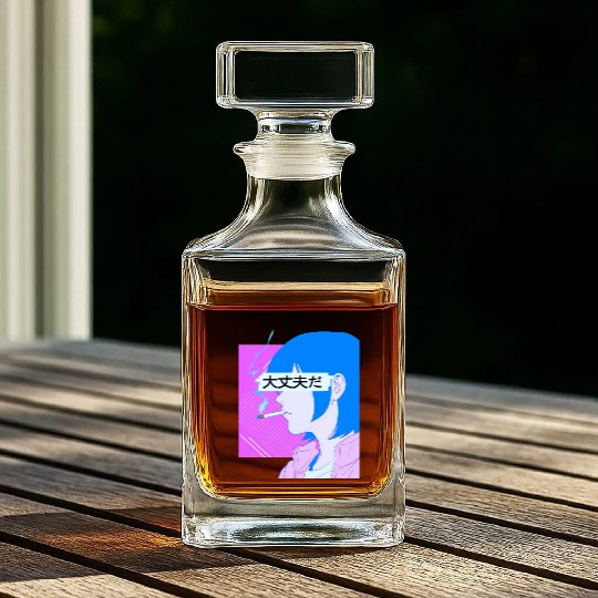 90's Sad Anime Girl Smoking Retro Lofi Japanese Ae Whiskey Decanters