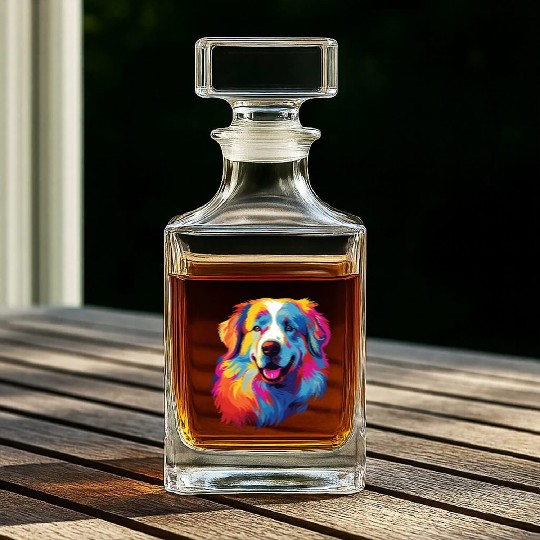 Watercolor Colorful Great Pyrenees Whiskey Decanters
