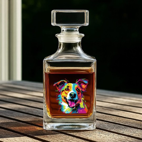 Watercolor Colorful Jack Russell Terrier Whiskey Decanters